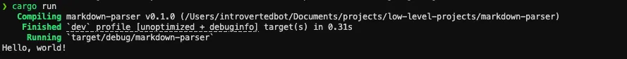 The output of the cargo run command.